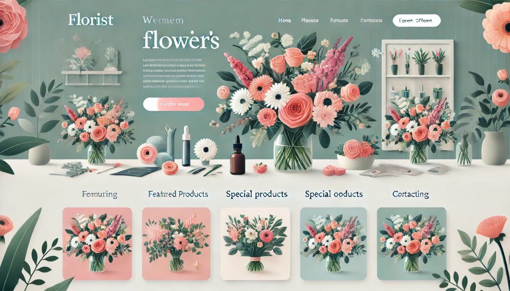 News e promozioni 26 DALL·E 2025 03 22 11.31.50 A modern and visually appealing homepage for a florists website. The design features a high resolution hero image of fresh colorful flowers with a